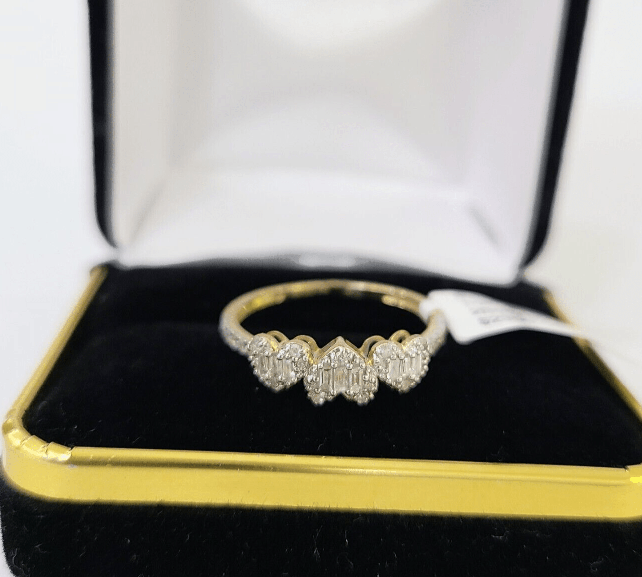 Real 10k Yellow Gold Diamond Ladies Ring Heart Shaped Women Engagement Wedding - GoldenlinQ